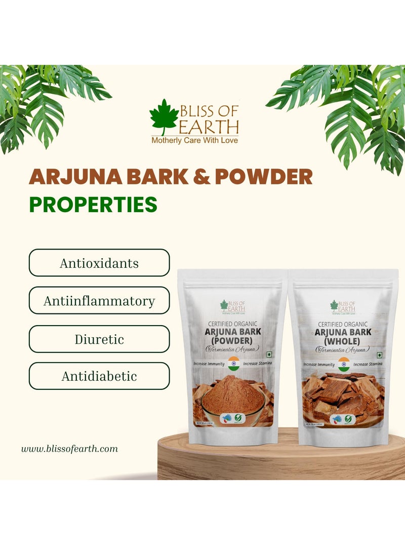 BLISS OF EARTH Arjuna Bark Powder 100g Herbal Supplement for Heart Health and Blood Pressure Organic Natural Cardiovascular Support Pack of 2  - Image 2