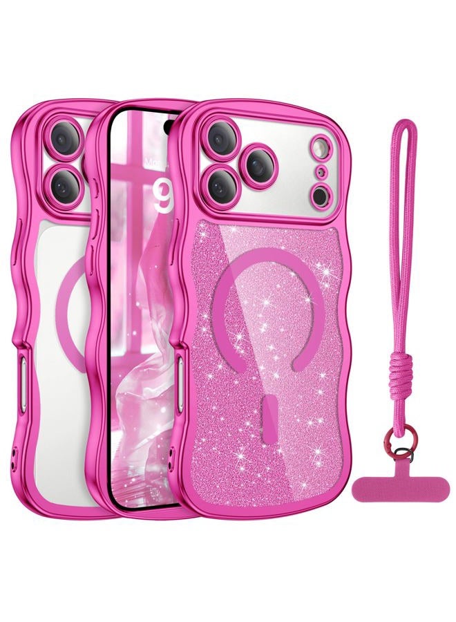 BENTOBEN Magnetic for iPhone 17 Pro Max Case 2025, Clear Glitter Cute Curly Wavy [Compatible with Magsafe] Sparkly Shinny Slim Design Shockproof Protective Girly Women Phone Cover, Hot Pink/Clear - Image 1