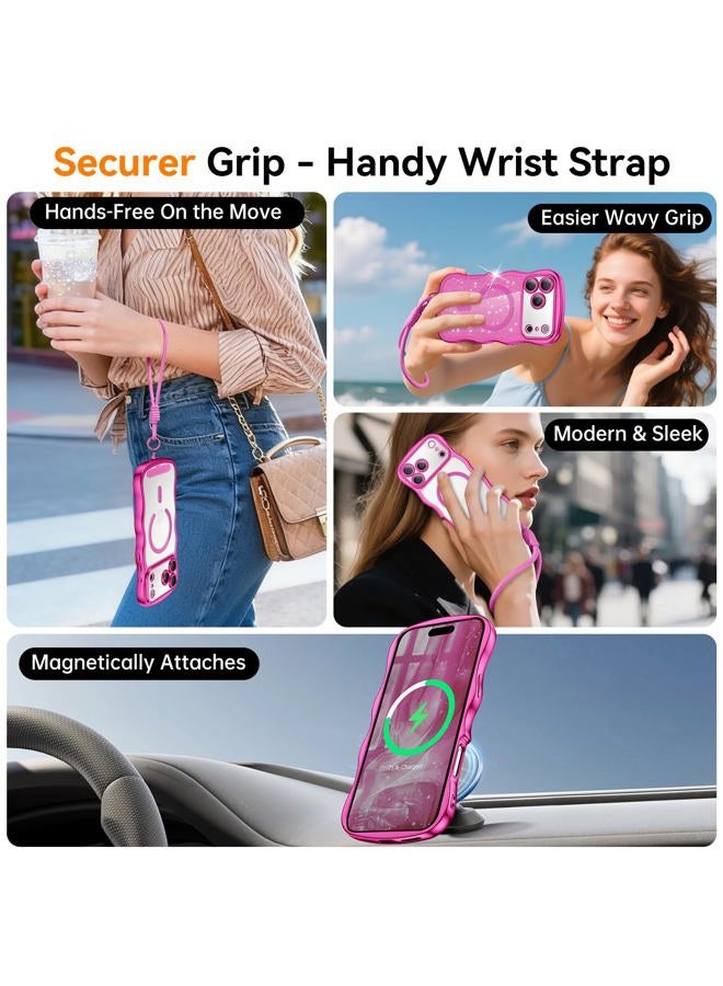 BENTOBEN Magnetic for iPhone 17 Pro Max Case 2025, Clear Glitter Cute Curly Wavy [Compatible with Magsafe] Sparkly Shinny Slim Design Shockproof Protective Girly Women Phone Cover, Hot Pink/Clear - Image 4