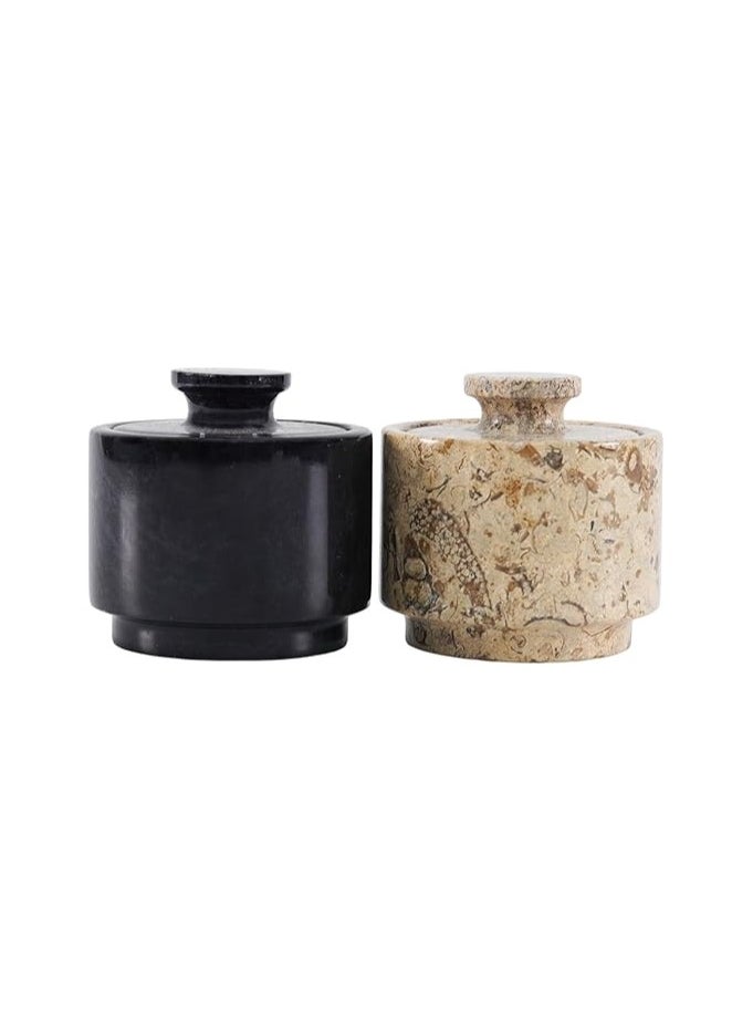 RADICALn Handmade Brown and Black Marble Salt Cellar Set of 2 Small Bowls for Kitchen Decor  - Image 1