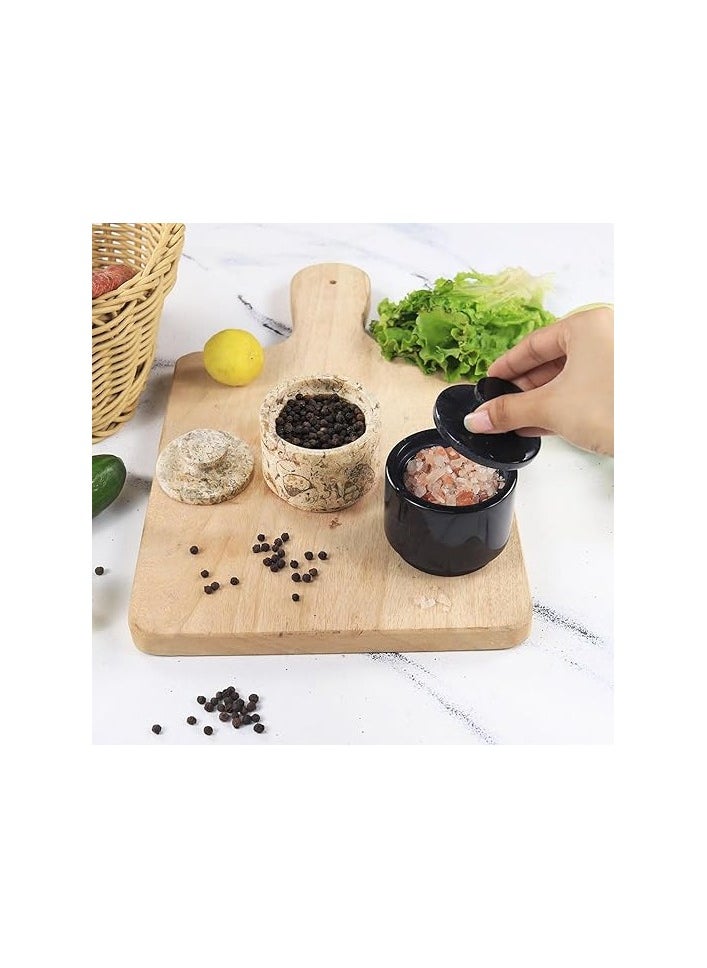 RADICALn Handmade Brown and Black Marble Salt Cellar Set of 2 Small Bowls for Kitchen Decor  - Image 2