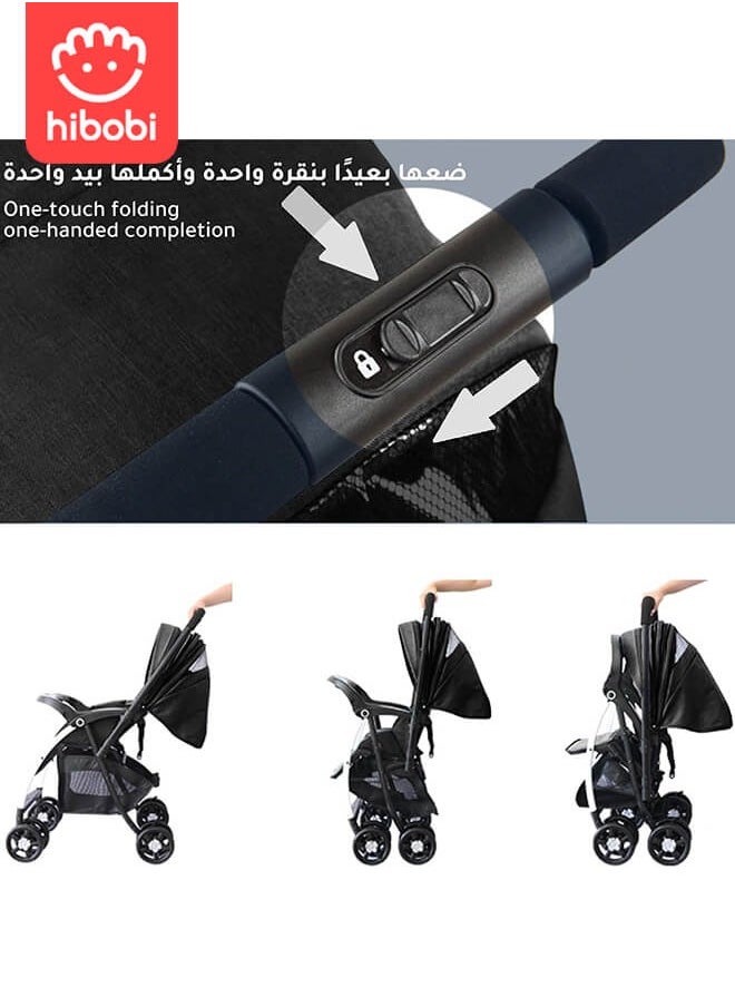 hibobi Premium Baby Stroller | Two-Way Use & Adjustable Backrest | One-Hand Fold Design | Removable Washable Seat Cushion | 5-Point Harness & Large Storage Basket  - Image 4