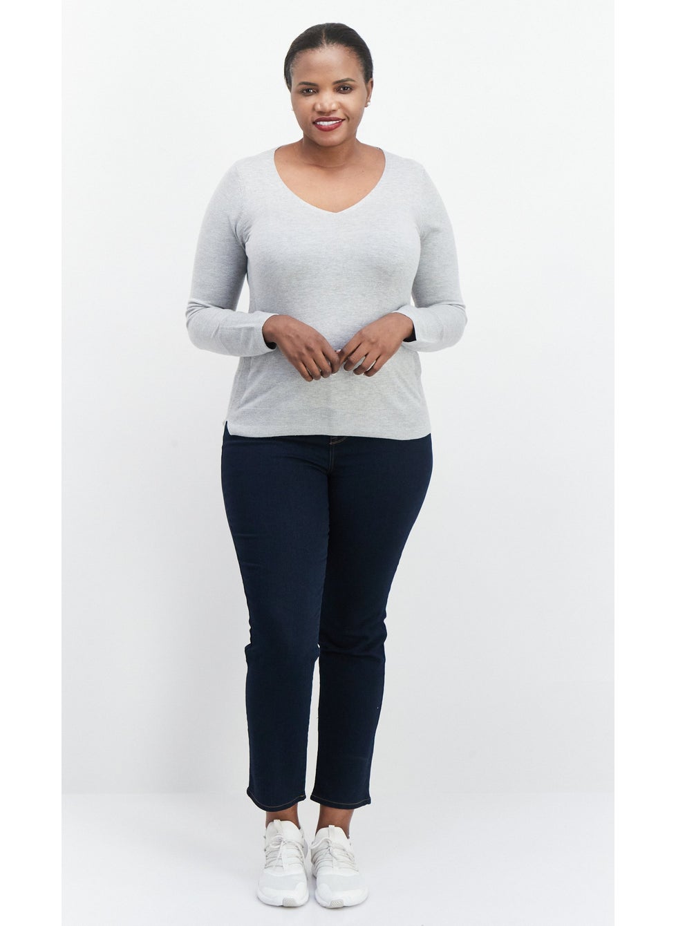 ESPRIT Women V Neckline Plain Pullover Sweater, Grey  - Image 2