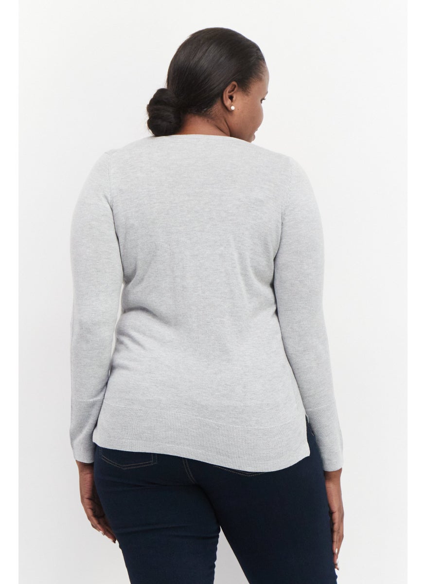 ESPRIT Women V Neckline Plain Pullover Sweater, Grey  - Image 4