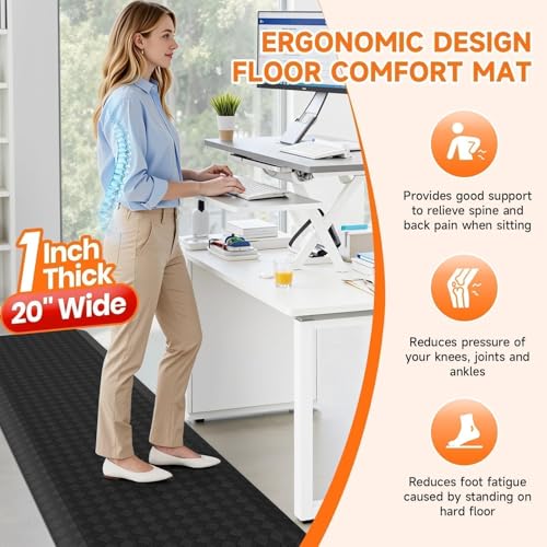 StepRite 1” Thick Kitchen Mats for Floor, Anti Fatigue Kitchen Rugs, Non-Slip,Heavy Duty Water Resistant Kitchen Rug, Standing Desk Mat for Friends, Family, Home, Kitchen, Office (72" x 20", Black) - Image 5