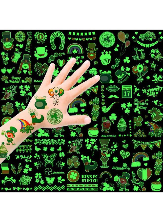 HOWAF تاتو يوم سانت باتريك، 12 ورقة تاتو للأطفال تتلألأ في الظلام، أكثر من 100 قطعة ملصقات يوم سانت باتريك، تاتو مؤقت ليوم سانت باتريك، زينة رائعة لحفلات يوم سانت باتريك، هدايا حفلات مذهلة - Image 1