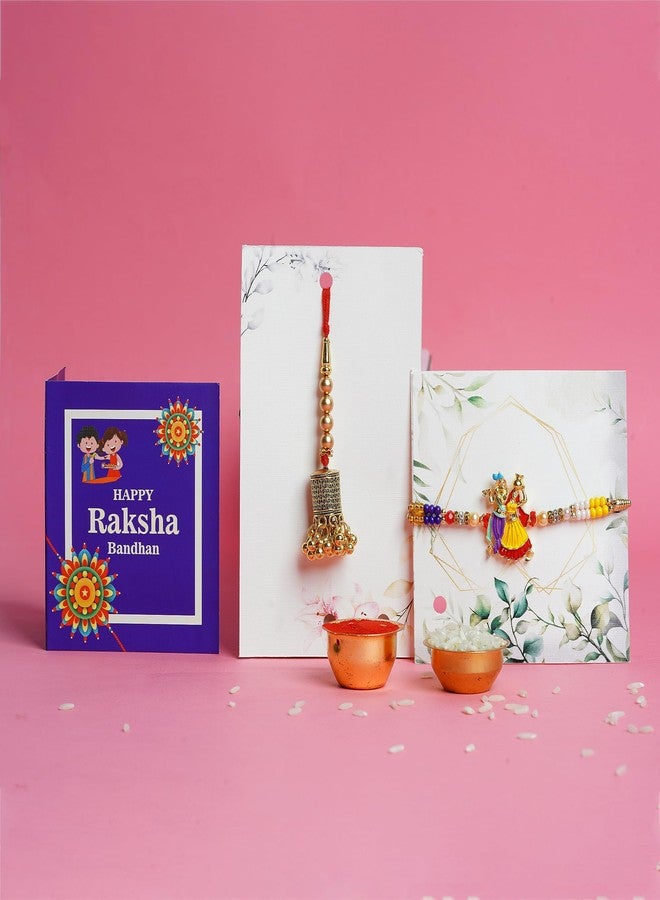 PrideKraft | Radha Krishna Rakhi with Lumba Set | Rakhi For Bhaiya Bhabhi | Pack Of 2 Rakhi | 1 Roli Rice Pack | 1 Greeting Card,Multi - Image 2