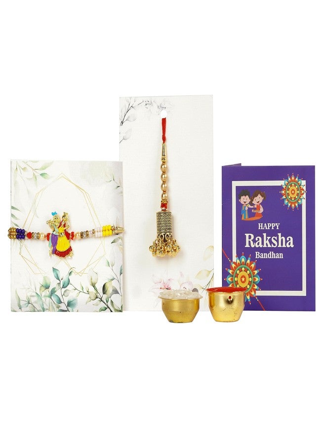 PrideKraft | Radha Krishna Rakhi with Lumba Set | Rakhi For Bhaiya Bhabhi | Pack Of 2 Rakhi | 1 Roli Rice Pack | 1 Greeting Card,Multi - Image 1
