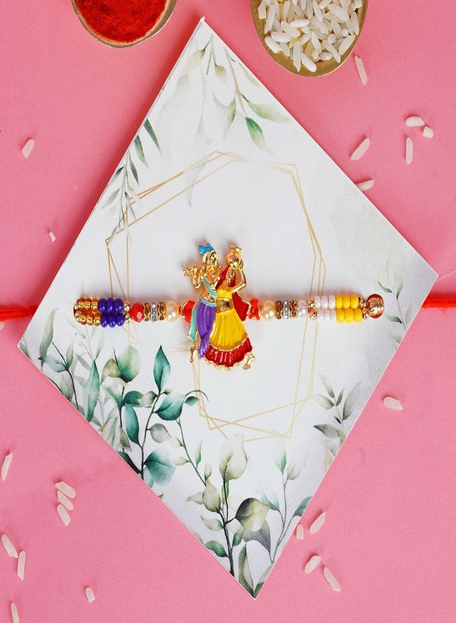 PrideKraft | Radha Krishna Rakhi with Lumba Set | Rakhi For Bhaiya Bhabhi | Pack Of 2 Rakhi | 1 Roli Rice Pack | 1 Greeting Card,Multi - Image 3