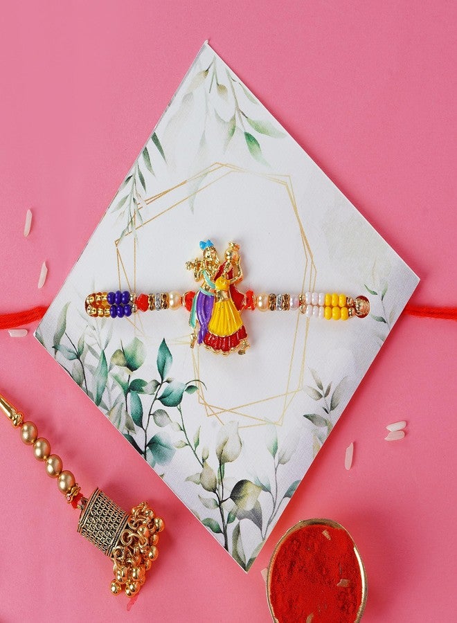 PrideKraft | Radha Krishna Rakhi with Lumba Set | Rakhi For Bhaiya Bhabhi | Pack Of 2 Rakhi | 1 Roli Rice Pack | 1 Greeting Card,Multi - Image 5