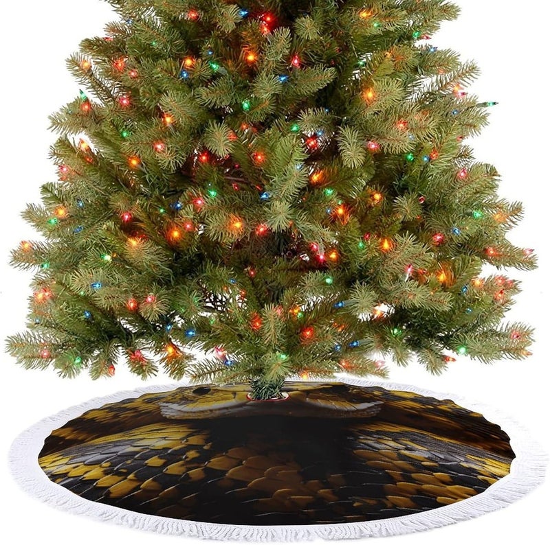 Yellow Snake Christmas Tree Skirt 30"x30" Winter Holiday Tree Mat for Christmas Tree Decorations Thickened Christmas Tree Collar with Tassel for Farmhouse Home Christmas Decorations - Image 4