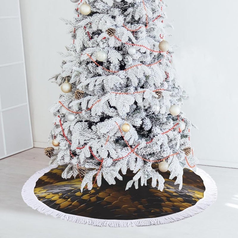Yellow Snake Christmas Tree Skirt 30"x30" Winter Holiday Tree Mat for Christmas Tree Decorations Thickened Christmas Tree Collar with Tassel for Farmhouse Home Christmas Decorations - Image 5