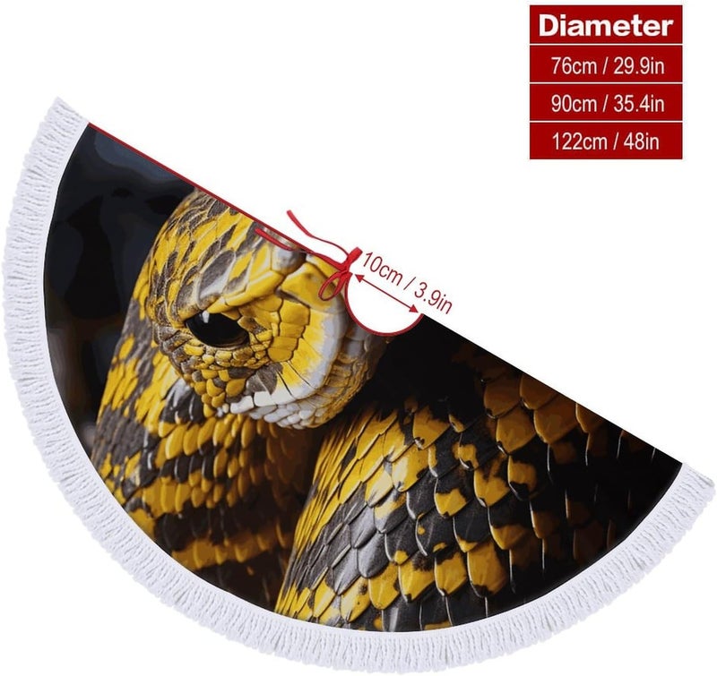 Yellow Snake Christmas Tree Skirt 30"x30" Winter Holiday Tree Mat for Christmas Tree Decorations Thickened Christmas Tree Collar with Tassel for Farmhouse Home Christmas Decorations - Image 2