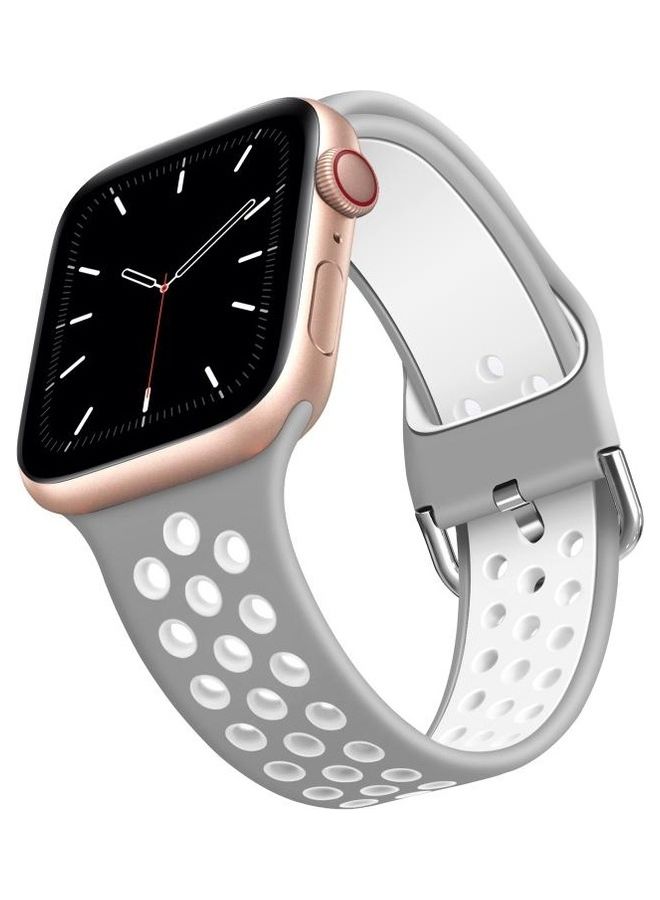 NIBEMINENT Two-tone Watchband For Apple Watch Series 7 41mm/6 & SE 5 4 40mm/3 2 1 38mm Grey White - Image 2