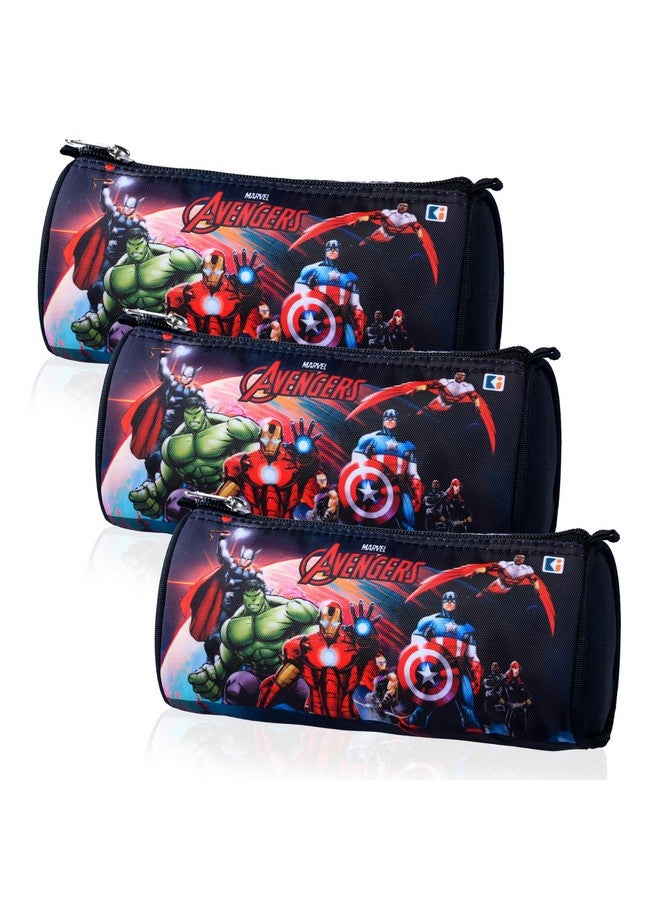 Kuber Industries Kuber Industries Pack of 3 Pencil Pouch | Multi-Purpose Travel Pouch | Kids Stationary Pencil Case | Pencil Utility School Pouches | Geometry Box | Marvel Avengers | Large | Black  - Image 1