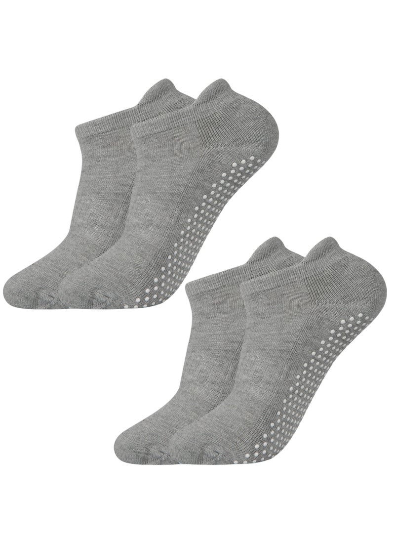 NOVOLAN NOVOLAN 2 Pairs Pilates Yoga Socks - Thickened Towel Bottom Non-Slip Floor Socks for Early Education, Trampoline, Ballet, Dance, Barefoot Workout - Skid Sticky for Men Women (Grey)  - Image 1