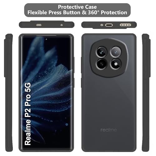 Casotec Realme P2 Pro 5G Back Cover | Anti-Slip Grip Case | Thin Slim Super Clear | Shockproof Bumper TPU Case for Women Girls (Clear/Black) - Image 3