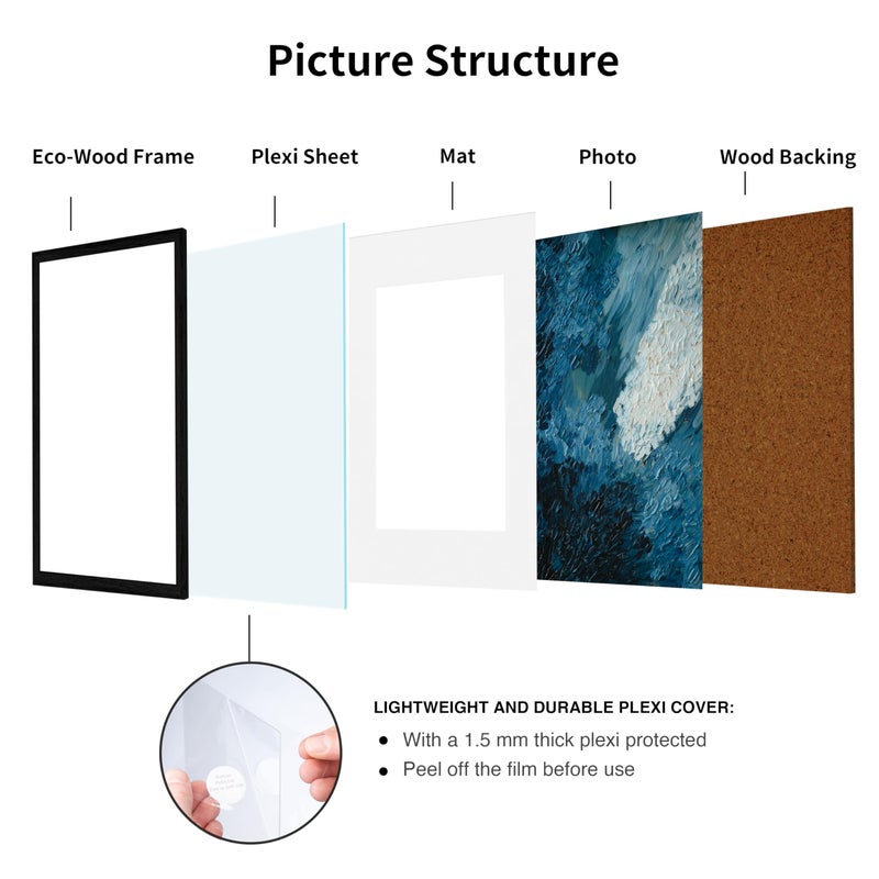 TONES FRAME DESIGN 8x12 Picture Frame with Mat for 6x8  Set of 2 Solid Wood Veneer Finish Natural Photo Frame 8 by 12 Poster Frame for Gallery Art Prints Home Decor - Image 3