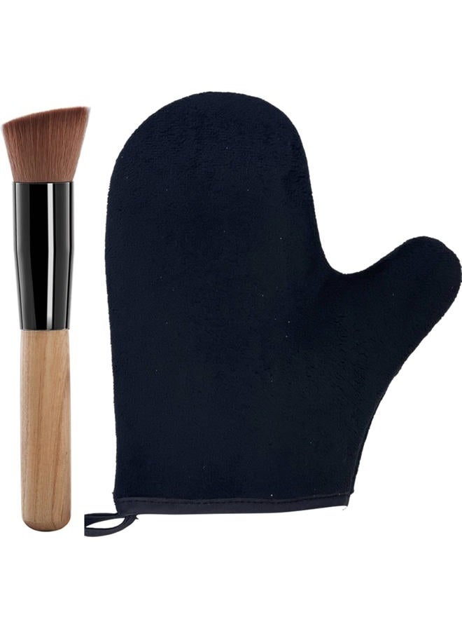 TSAIYI 2 Piece Self Tanning Mitt Applicator Set, 1 Self Tanning Glove and 1 Self Tanner Brush, Tan Mitt for Self Tan Sunless Tan (Black)  - Image 1