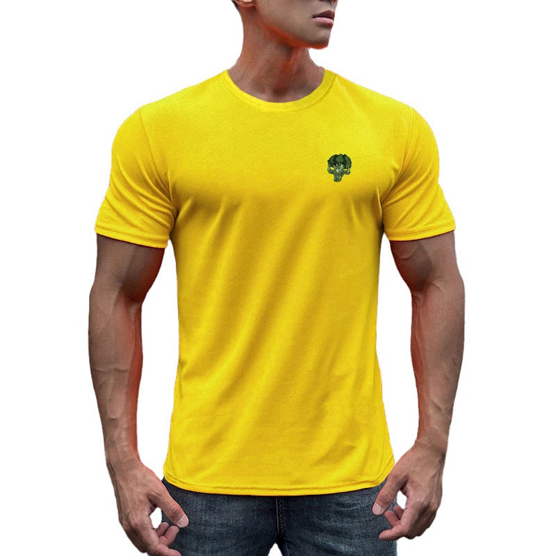 Broccoli quick-drying slim-fit sports short-sleeved men''s summer new fitness training clothes round neck T-shirt quick-drying mesh - Image 5