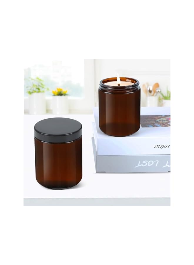 The Bros 12 Pack 8 oz Thick Brown Glass Jars with Lids – Reusable Candle Jars with 12 Metal & 12 Plastic Lids – Empty Round Storage Containers for Spices, Herbs, Powders, and DIY Canning - Image 5
