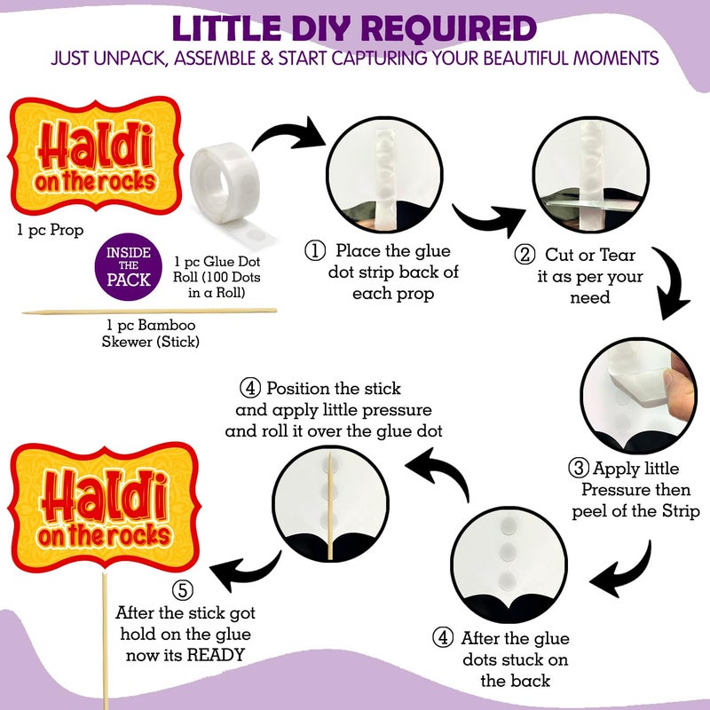 Zyozique ® Haldi Ceremony Decoration / Haldi Ceremony Decoration Combo Kit - Haldi Foil Balloon, Photo Booth Props, Rice Light & Balloons (Pack Of 37) - Image 3
