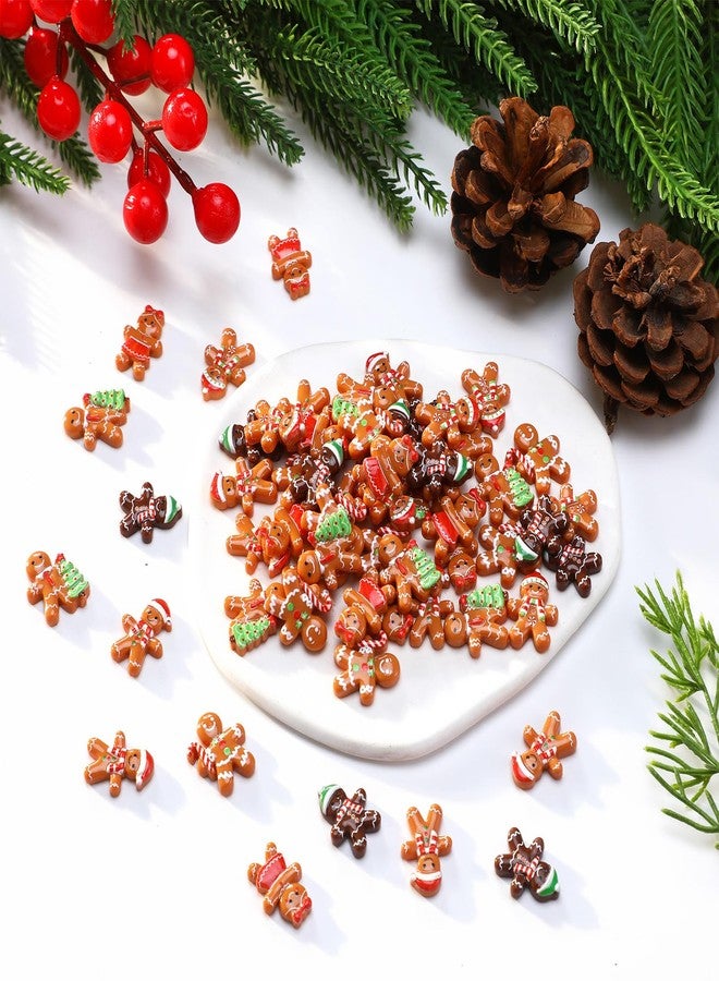 Realspring 60 Pcs Christmas Gingerbread Man Ornament for Crafts Mini Resin Doll Charms Figurines for Xmas DIY Craft Embellishment Hairpin Flatback Embellishment Home Kitchen Party Decor - Image 3