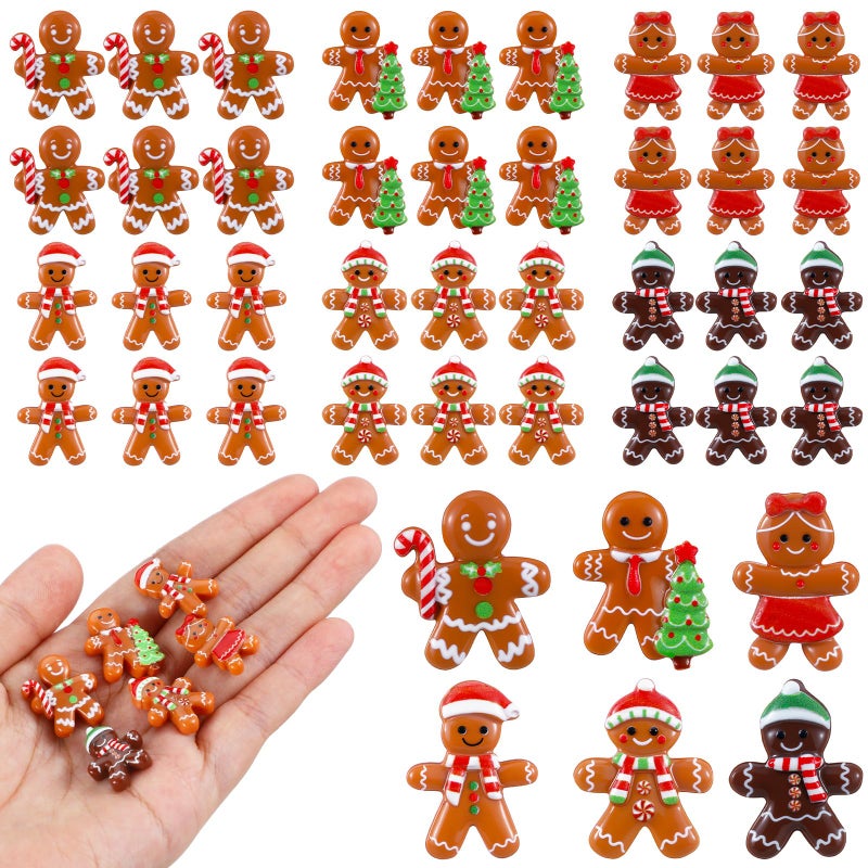 Realspring 60 Pcs Christmas Gingerbread Man Ornament for Crafts Mini Resin Doll Charms Figurines for Xmas DIY Craft Embellishment Hairpin Flatback Embellishment Home Kitchen Party Decor - Image 1