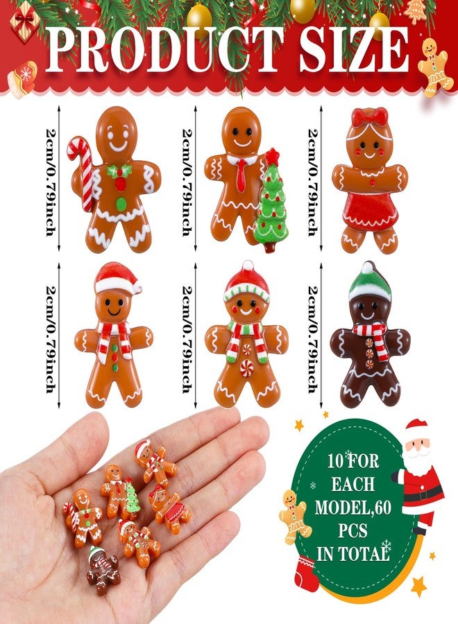 Realspring 60 Pcs Christmas Gingerbread Man Ornament for Crafts Mini Resin Doll Charms Figurines for Xmas DIY Craft Embellishment Hairpin Flatback Embellishment Home Kitchen Party Decor - Image 2