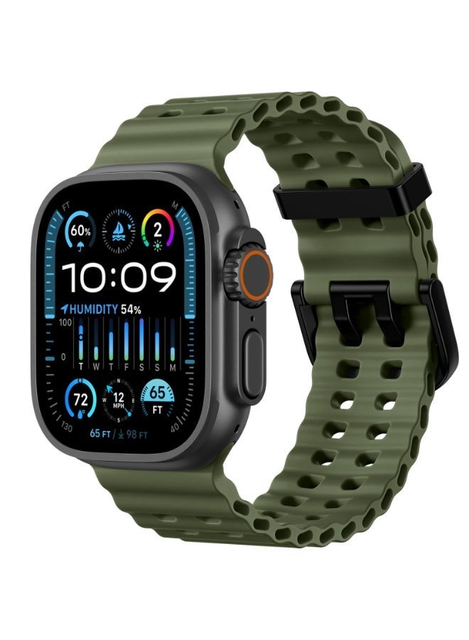 شيك فايب سوار رياضي من السيليكون متوافق مع ساعة Apple Watch Ultra 3/Ultra 2/Ultra 49mm، وS11/S10 46mm، وS9/S8/S7 45mm، وSE3/SE2/SE/S6/S5/S4 44mm، وS3/S2/S1 42mm، مناسب للرجال والنساء - سوار ناعم ومريح من السيليكون جيد التهوية للاستخدامات الخارجية لساعات Apple Watch، سوار رياضي قابل للتعديل وجيد التهوية (أخضر) - Image 1
