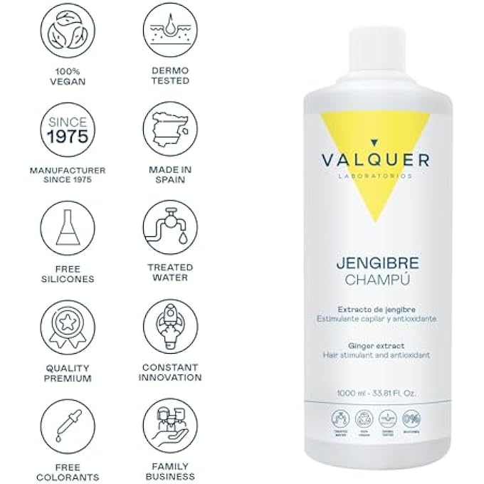 Valquer Laboratorios GINGER STRONG CARE SHAMPOO GINGER HAIR STIMULANT ANTI-DANDRUFF ANTIOXIDANT WITH PANTHENOL ALL HAIR TYPES - 1 LITRE - Image 2