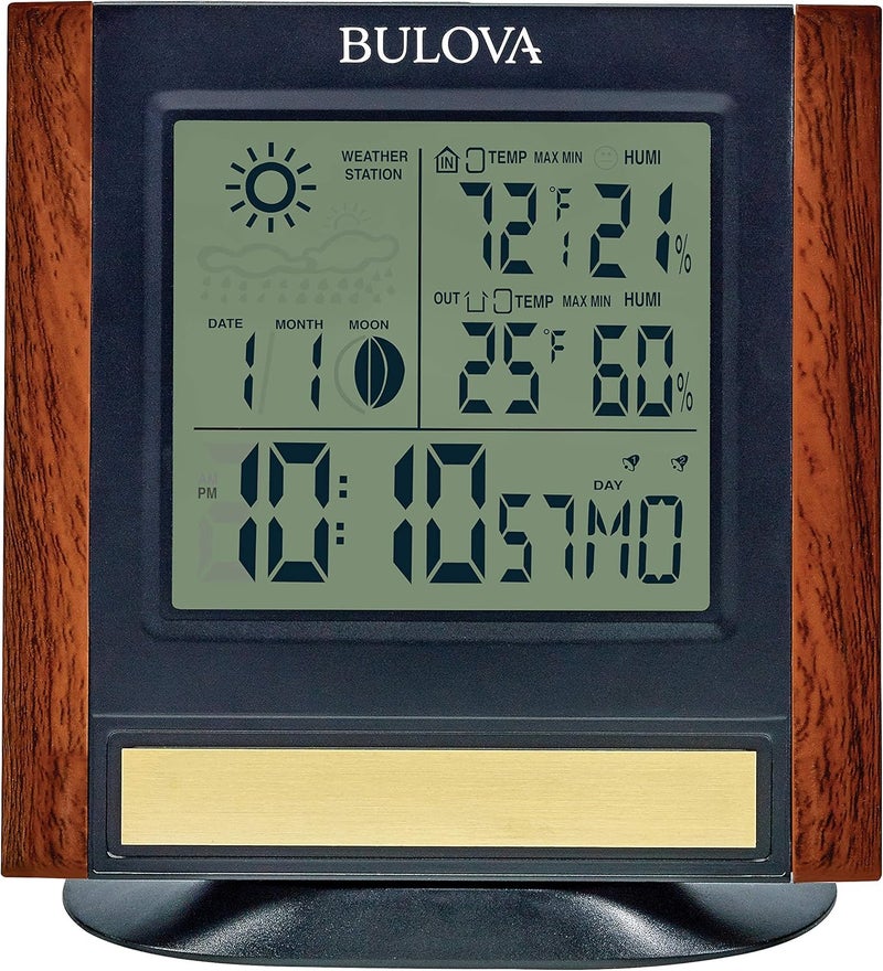 Bulova Forecaster Versatile Tabletop Clock, Brown & Black, B1708 - Image 2