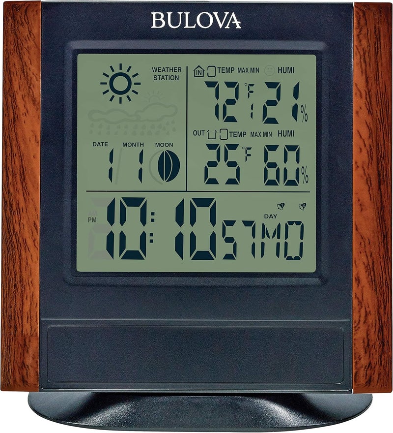Bulova Forecaster Versatile Tabletop Clock, Brown & Black, B1708 - Image 1