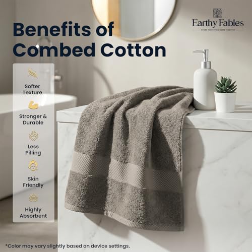Earthy Fables Premium Bath Towel - 100% Combed Cotton, 600 GSM, Ultra Soft, Quick Dry and Highly Absorbent for Home, Travel and Acne-Prone Skin, 150 x 70 cm, Grey - Image 5
