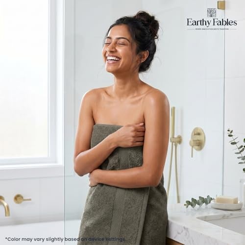 Earthy Fables Premium Bath Towel - 100% Combed Cotton, 600 GSM, Ultra Soft, Quick Dry and Highly Absorbent for Home, Travel and Acne-Prone Skin, 150 x 70 cm, Grey - Image 3