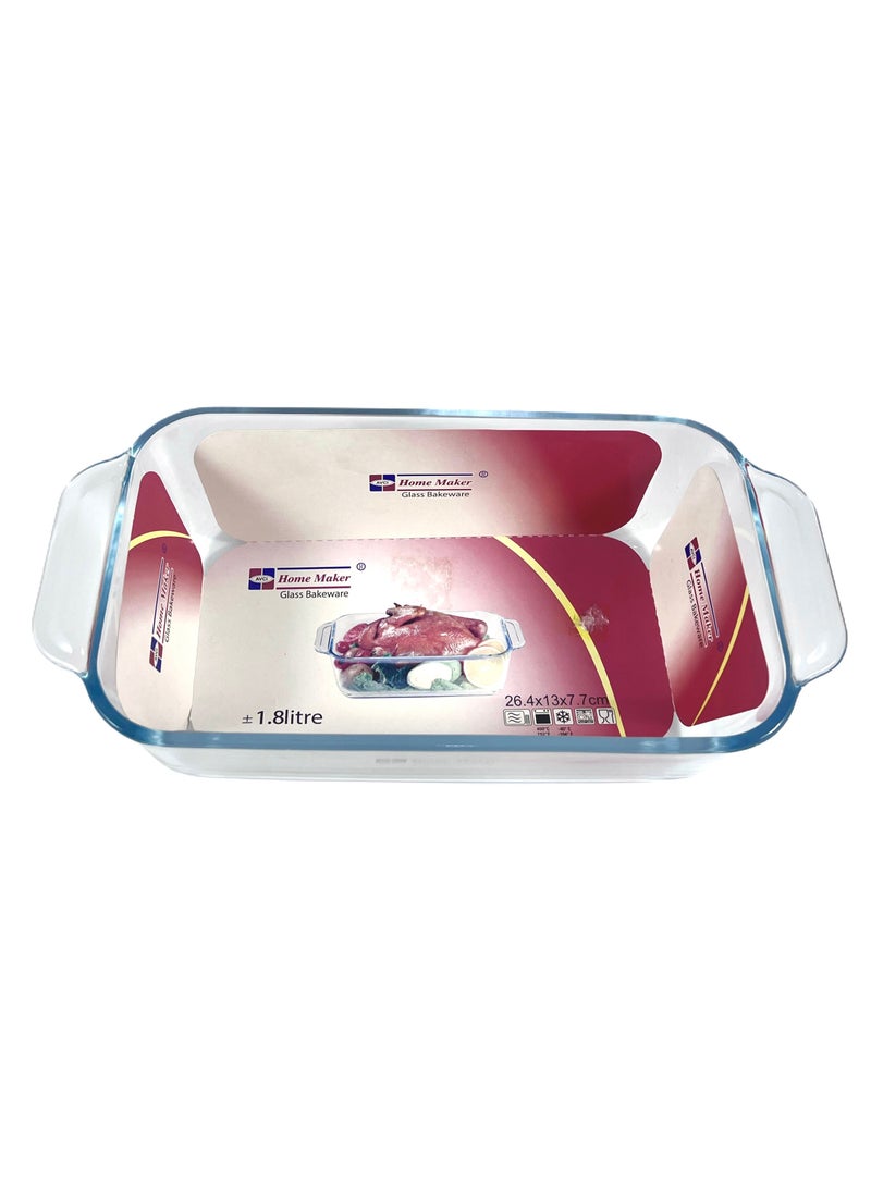 Homemaker Rectangular Glass Loaf And Baking Dish, 1.8 Lt Capacity, 26.4X13 Cm Diameter, 7.7 Cm Height - Clear  - Image 3