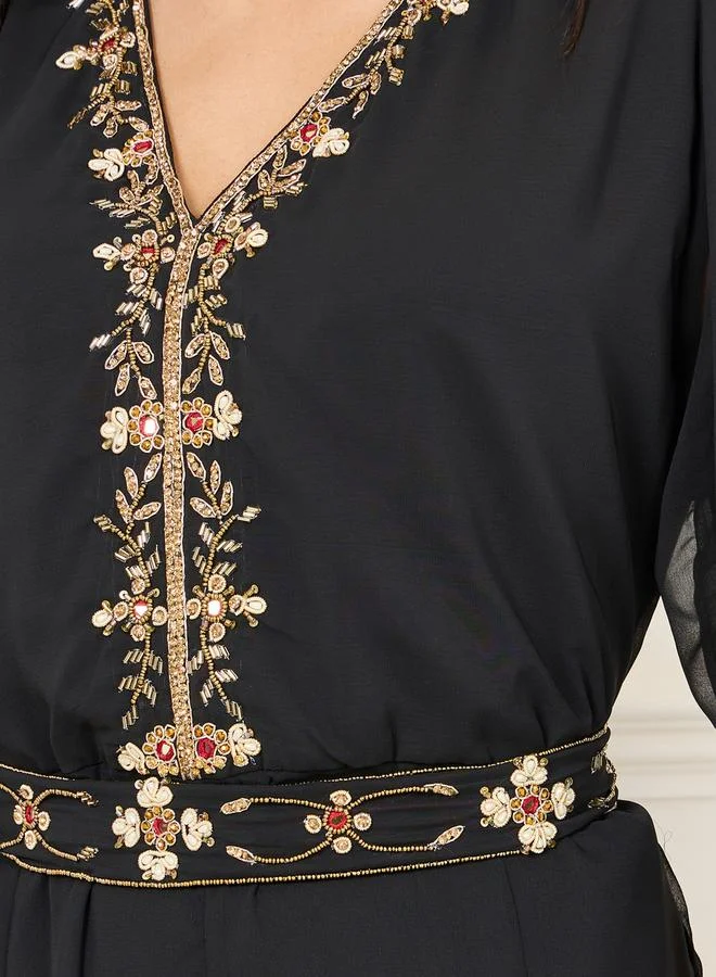 Maxim Creation Handwork Beaded Detail Belted Jalabiya by Styli