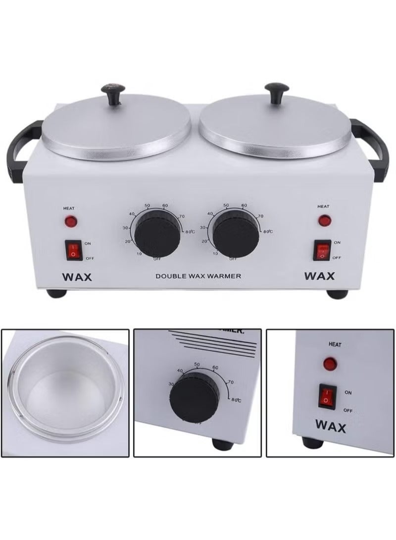 Wax Warmer جهاز تسخين الشمع، آلة إزالة الشعر بالشمع، جهاز تسخين الشمع للاستخدام المنزلي للنساء والرجال، وعاء تسخين الشمع الكهربائي الاحترافي لصالونات التجميل للوجه والجسم الكامل ومنطقة البيكيني وتحت الإبط (وعاء مزدوج) - Image 2