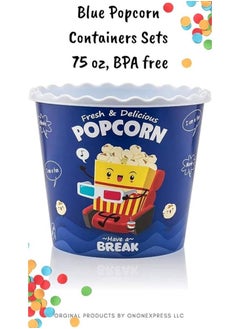 dunya Popcorn reusable container plastic  bucket for home theater family movie night and movie lover washable in the dishwasher 2200 ml blue white.  - Image 4
