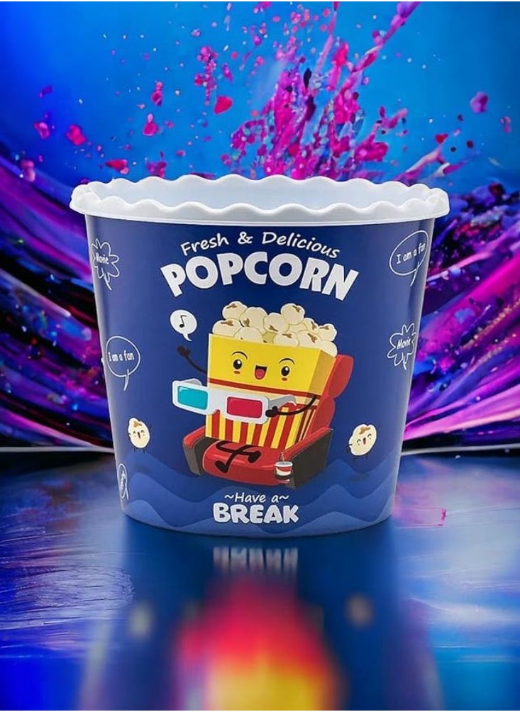 dunya Popcorn reusable container plastic  bucket for home theater family movie night and movie lover washable in the dishwasher 2200 ml blue white.  - Image 3