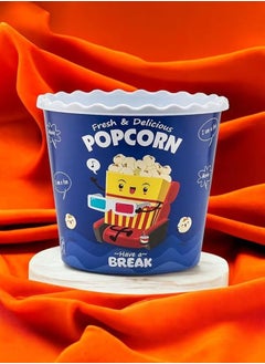 dunya Popcorn reusable container plastic  bucket for home theater family movie night and movie lover washable in the dishwasher 2200 ml blue white.  - Image 5