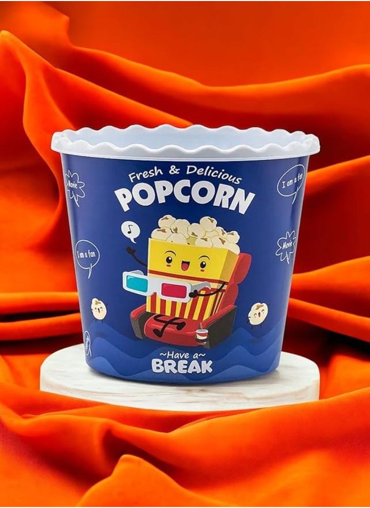 dunya Popcorn reusable container plastic  bucket for home theater family movie night and movie lover washable in the dishwasher 2200 ml blue white.  - Image 5