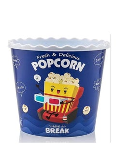 dunya Popcorn reusable container plastic  bucket for home theater family movie night and movie lover washable in the dishwasher 2200 ml blue white.  - Image 1