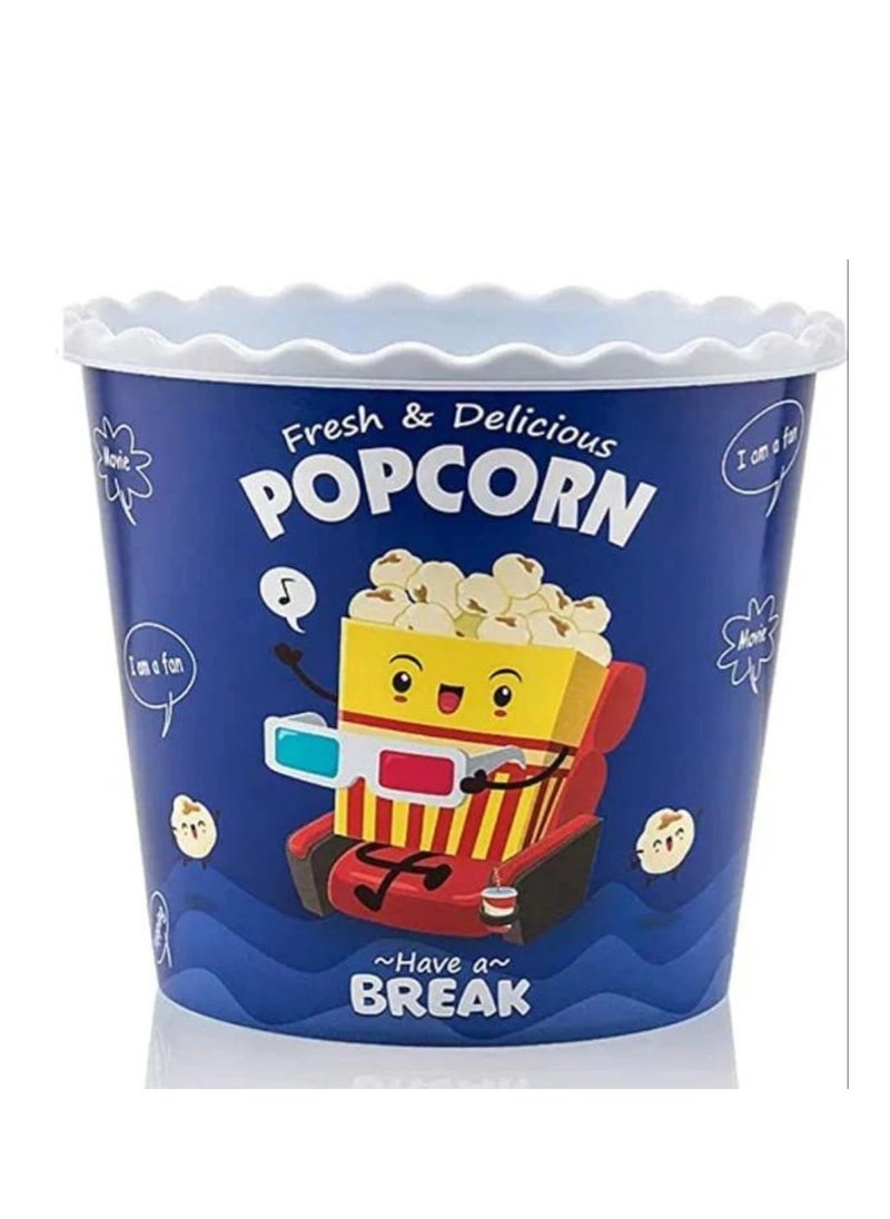 dunya Popcorn reusable container plastic  bucket for home theater family movie night and movie lover washable in the dishwasher 2200 ml blue white.  - Image 1