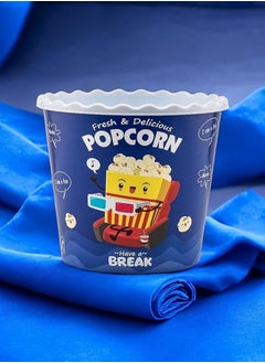 dunya Popcorn reusable container plastic  bucket for home theater family movie night and movie lover washable in the dishwasher 2200 ml blue white.  - Image 2