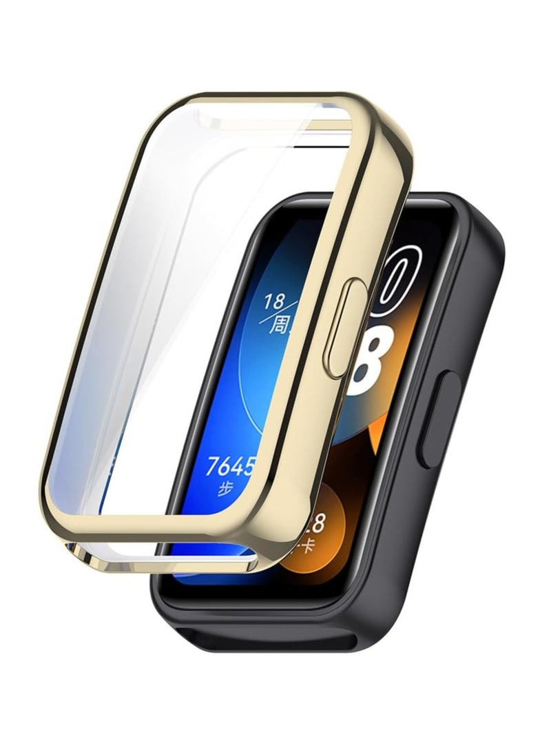 جراب حماية 360 درجة لساعة هواوي باند 10-9-8 مع واقي شاشة ناعم من مادة لينة للساعة  واقي سيليكون محيطي (ذهبى ) - Image 1