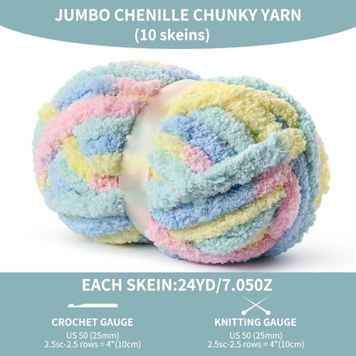 OMoiut 10 Pack Jumbo Chunky Yarn for Hand Knitting, Fluffy Variegated Chunky Chenille Yarn for Crocheting, 240yds/70.5oz Super Bulky Soft Crochet Baby Blanket Yarn(Candyfloss) - Image 2
