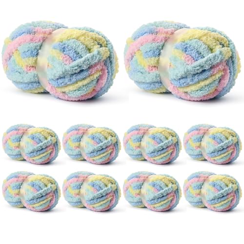 OMoiut 10 Pack Jumbo Chunky Yarn for Hand Knitting, Fluffy Variegated Chunky Chenille Yarn for Crocheting, 240yds/70.5oz Super Bulky Soft Crochet Baby Blanket Yarn(Candyfloss) - Image 1