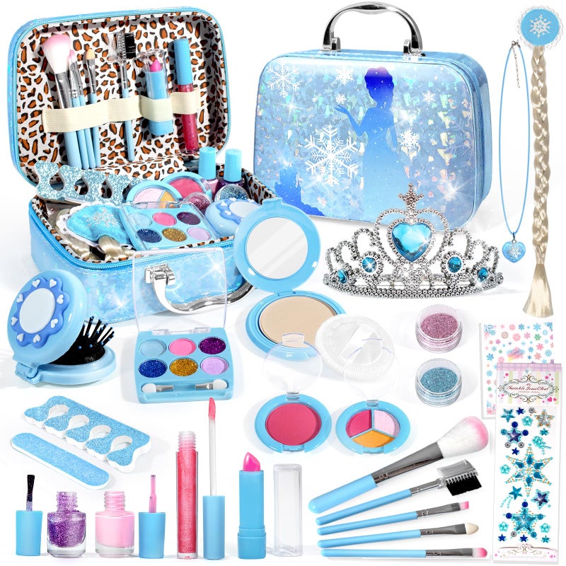 INNOCHEER Kids Makeup Kit for Girl Toys, Frozen Makeup Set for Girls, Real Washable Makeup Kit for Girls, Birthday Christmas Princess Gifts for Girls Kids Toddlers Age 3 4 5 6 7 8 9 10 11 12 Year Old - Image 1