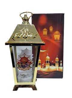 Generic Ramadan lantern for children or home decor, musical lantern, Ramadan song with gentle lighting, Ramadan lanterns, glass toy lantern and a beautiful copper frame design in golden color for a peaceful Ramadan atmosphere  - Image 1